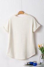 Load image into Gallery viewer, Pale Khaki Textured Wide Sleeve V Neck T Shirt - Fashion Queen - 5