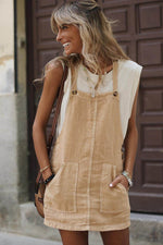 Load image into Gallery viewer, Parchment Side Buttons Sleeveless Overall Mini Dress - Fashion Queen - 8