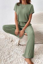 Load image into Gallery viewer, Parchment Solid Color Ribbed Short Sleeve Wide Leg Jumpsuit - Fashion Queen - 19