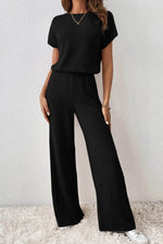 Load image into Gallery viewer, Parchment Solid Color Ribbed Short Sleeve Wide Leg Jumpsuit - Fashion Queen - 30