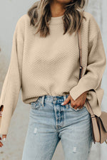 Load image into Gallery viewer, Parchment Solid Textured Knit Split Cuff Drop Shoulder Loose Sweater - Fashion Queen - 1