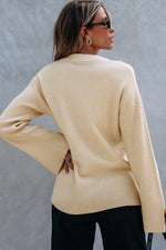 Load image into Gallery viewer, Parchment Solid Textured Knit Split Cuff Drop Shoulder Loose Sweater - Fashion Queen - 10