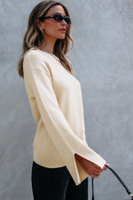 Load image into Gallery viewer, Parchment Solid Textured Knit Split Cuff Drop Shoulder Loose Sweater - Fashion Queen - 11