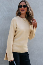 Load image into Gallery viewer, Parchment Solid Textured Knit Split Cuff Drop Shoulder Loose Sweater - Fashion Queen - 12