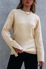 Load image into Gallery viewer, Parchment Solid Textured Knit Split Cuff Drop Shoulder Loose Sweater - Fashion Queen - 14