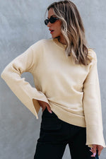 Load image into Gallery viewer, Parchment Solid Textured Knit Split Cuff Drop Shoulder Loose Sweater - Fashion Queen - 15