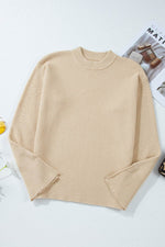 Load image into Gallery viewer, Parchment Solid Textured Knit Split Cuff Drop Shoulder Loose Sweater - Fashion Queen - 16