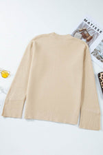 Load image into Gallery viewer, Parchment Solid Textured Knit Split Cuff Drop Shoulder Loose Sweater - Fashion Queen - 17