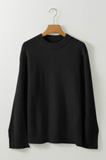 Load image into Gallery viewer, Parchment Solid Textured Knit Split Cuff Drop Shoulder Loose Sweater - Fashion Queen - 21
