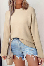 Load image into Gallery viewer, Parchment Solid Textured Knit Split Cuff Drop Shoulder Loose Sweater - Fashion Queen - 3