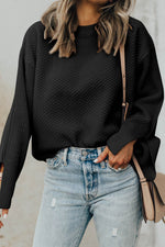 Load image into Gallery viewer, Parchment Solid Textured Knit Split Cuff Drop Shoulder Loose Sweater - Fashion Queen - 5