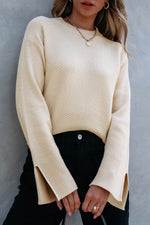 Load image into Gallery viewer, Parchment Solid Textured Knit Split Cuff Drop Shoulder Loose Sweater - Fashion Queen - 9