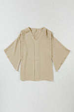 Load image into Gallery viewer, Parchment Solid V Neck Wide Sleeve Crinkled Blouse - Fashion Queen - 13