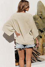 Load image into Gallery viewer, Parchment Solid V Neck Wide Sleeve Crinkled Blouse - Fashion Queen - 8