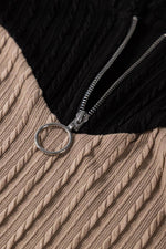 Load image into Gallery viewer, Parchment Textured Colorblock Long Sleeve Quarter Zip Drawstring Hooded Top - Fashion Queen - 9