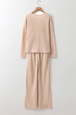 Load image into Gallery viewer, Parchment Textured Long Sleeve T Shirt and Pants Lounge Set - Fashion Queen - 5