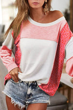 Load image into Gallery viewer, Peach Blossom Leopard Colorblock Patchwork Exposed Seam Top - Fashion Queen - 1