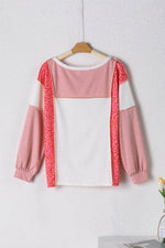Load image into Gallery viewer, Peach Blossom Leopard Colorblock Patchwork Exposed Seam Top - Fashion Queen - 3