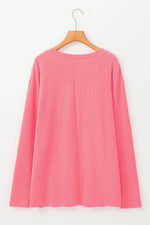 Load image into Gallery viewer, Peach Blossom Plus Size Ribbed Textured Long Sleeve T Shirt - Fashion Queen - 9