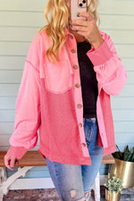 Load image into Gallery viewer, Peach Blossom Two Tone Contrast Waffle Knit Buttoned Loose Shacket - Fashion Queen - 1