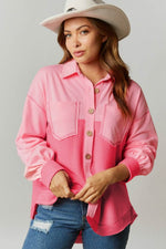 Load image into Gallery viewer, Peach Blossom Two Tone Contrast Waffle Knit Buttoned Loose Shacket - Fashion Queen - 3