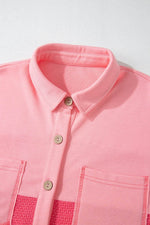 Load image into Gallery viewer, Peach Blossom Two Tone Contrast Waffle Knit Buttoned Loose Shacket - Fashion Queen - 6