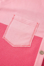 Load image into Gallery viewer, Peach Blossom Two Tone Contrast Waffle Knit Buttoned Loose Shacket - Fashion Queen - 7