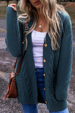 Load image into Gallery viewer, Peacock Blue Cable Knit Button Front Pocketed Baggy Cardigan - Fashion Queen - 1