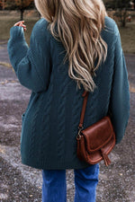 Load image into Gallery viewer, Peacock Blue Cable Knit Button Front Pocketed Baggy Cardigan - Fashion Queen - 2