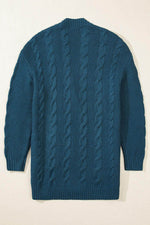 Load image into Gallery viewer, Peacock Blue Cable Knit Button Front Pocketed Baggy Cardigan - Fashion Queen - 4