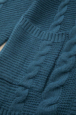 Load image into Gallery viewer, Peacock Blue Cable Knit Button Front Pocketed Baggy Cardigan - Fashion Queen - 5