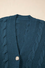 Load image into Gallery viewer, Peacock Blue Cable Knit Button Front Pocketed Baggy Cardigan - Fashion Queen - 9