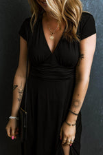 Load image into Gallery viewer, Peacock Blue Short Sleeve Shirred High Waist V Neck Maxi Dress - Fashion Queen - 6