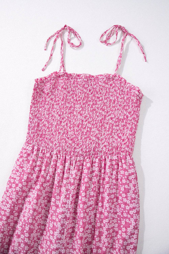 Phalaenopsis Thin Straps Smocked Bodice Wide Leg Floral Jumpsuit - Fashion Queen -  12