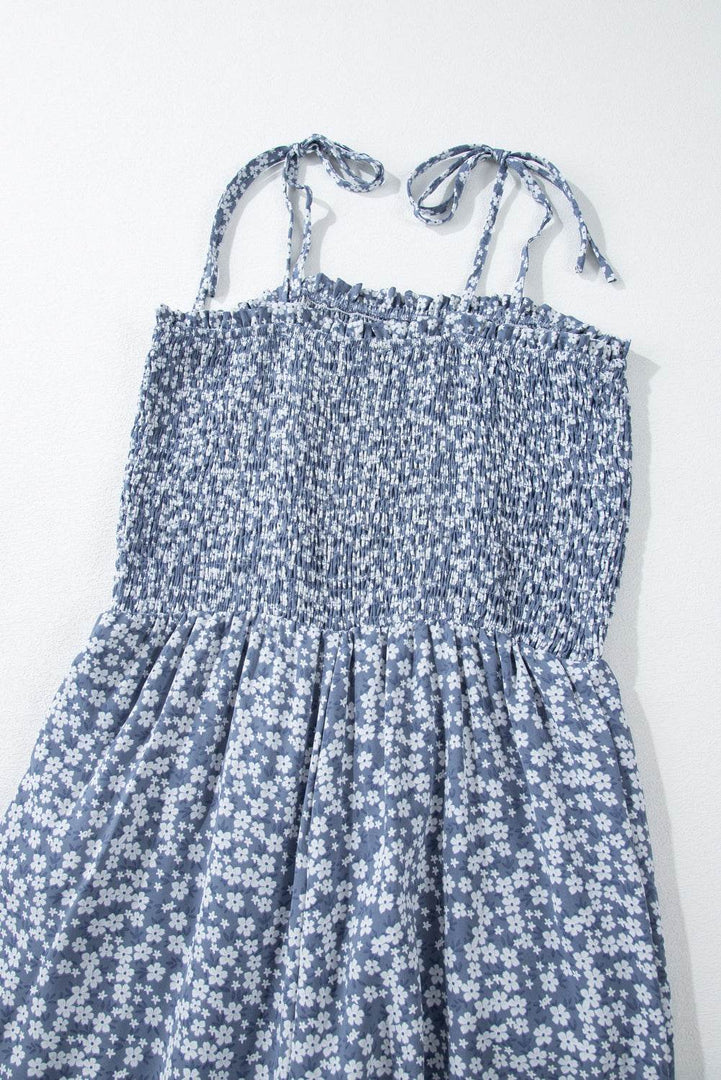 Phalaenopsis Thin Straps Smocked Bodice Wide Leg Floral Jumpsuit - Fashion Queen -  28
