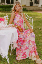 Load image into Gallery viewer, Pink Abstract Floral Print Shirred One Shoulder Maxi Dress - Fashion Queen - 10