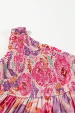 Load image into Gallery viewer, Pink Abstract Floral Print Shirred One Shoulder Maxi Dress - Fashion Queen - 14