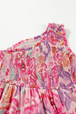 Load image into Gallery viewer, Pink Abstract Floral Print Shirred One Shoulder Maxi Dress - Fashion Queen - 16