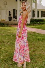 Load image into Gallery viewer, Pink Abstract Floral Print Shirred One Shoulder Maxi Dress - Fashion Queen - 3
