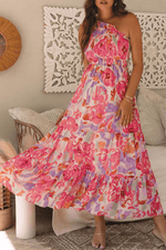 Load image into Gallery viewer, Pink Abstract Floral Print Shirred One Shoulder Maxi Dress - Fashion Queen - 8