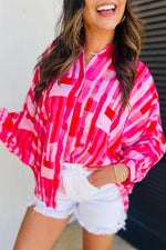 Load image into Gallery viewer, Pink Abstract Print Batwing Sleeve Casual Shirt - Fashion Queen - 1