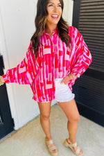 Load image into Gallery viewer, Pink Abstract Print Batwing Sleeve Casual Shirt - Fashion Queen - 4