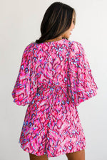 Load image into Gallery viewer, Pink Abstract Print Puff Sleeve V Neck High Waist Romper - Fashion Queen - 10