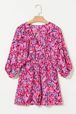 Load image into Gallery viewer, Pink Abstract Print Puff Sleeve V Neck High Waist Romper - Fashion Queen - 12