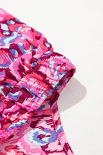 Load image into Gallery viewer, Pink Abstract Print Puff Sleeve V Neck High Waist Romper - Fashion Queen - 15