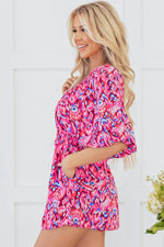 Load image into Gallery viewer, Pink Abstract Print Puff Sleeve V Neck High Waist Romper - Fashion Queen - 3