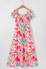 Load image into Gallery viewer, Pink Abstract Print Ruffled Sleeve Smocked Bust Maxi Dress - Fashion Queen - 12