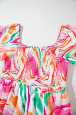 Load image into Gallery viewer, Pink Abstract Print Ruffled Sleeve Smocked Bust Maxi Dress - Fashion Queen - 13