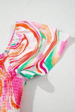 Load image into Gallery viewer, Pink Abstract Print Ruffled Sleeve Smocked Bust Maxi Dress - Fashion Queen - 14