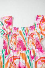 Load image into Gallery viewer, Pink Abstract Print Ruffled Sleeve Smocked Bust Maxi Dress - Fashion Queen - 16